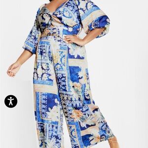 City Chic Blue and White Jumpsuit with Flowing Silhouette